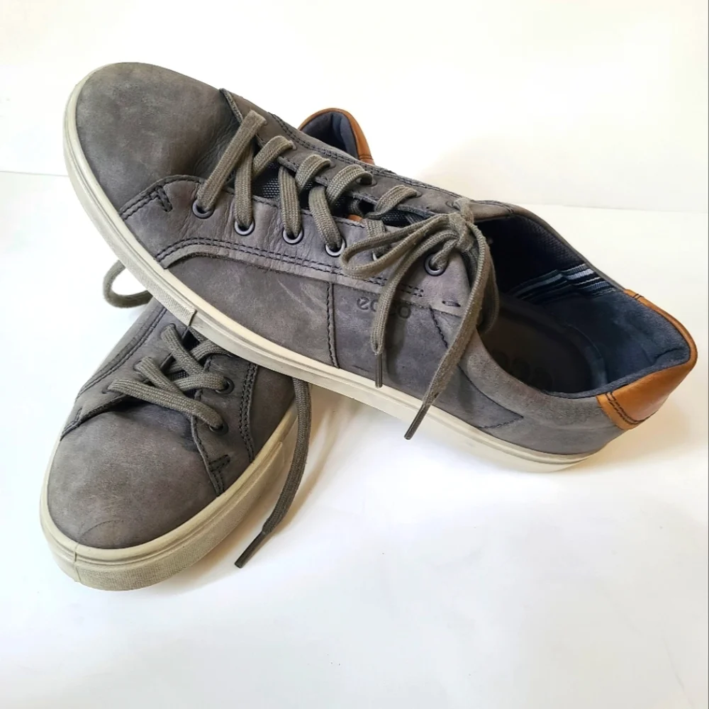 ECCO Leather Men's Soft 7 titanium gray sneakers size 12 - Picture 4 of 12